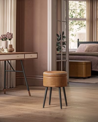 VASAGLE Storage Ottoman, PU Leather Round Seat with Steel Legs