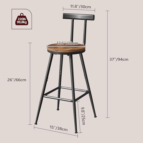 MAHANCRIS Bar Stools, Set of 2 Bar Chairs with Backrest and Footrest, 26"...