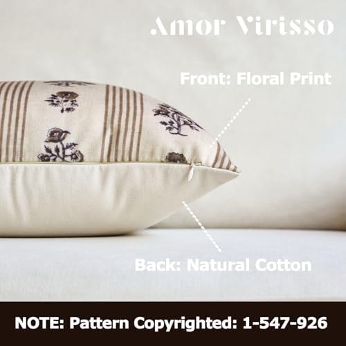 Amor Virisso Floral Throw Pillow Covers 20x20 Set of 2 Block Print Pillow Cov...