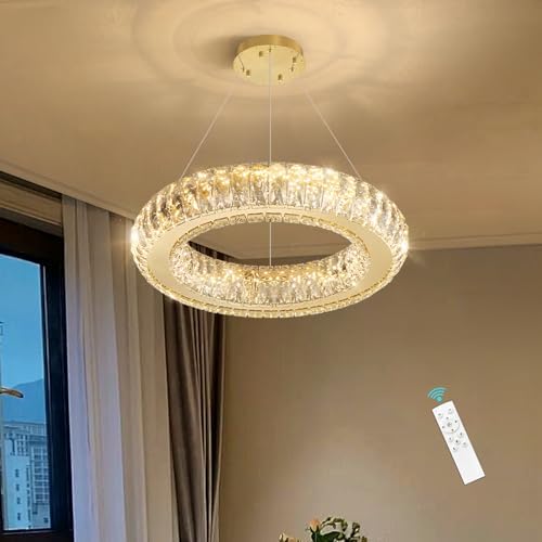 HAIXIANG Modern Chandelier Crystal LED Dimmable Ring Pendant Lights Adjustabl...