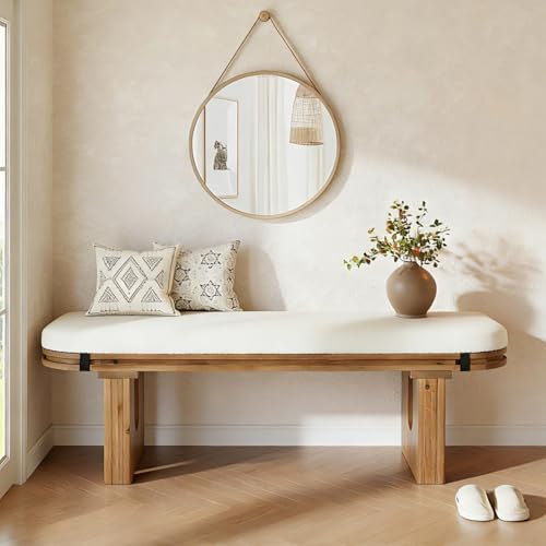 LITTLE TREE Solid Wood Bench with Upholstered, 47.24" End of Bed Bench