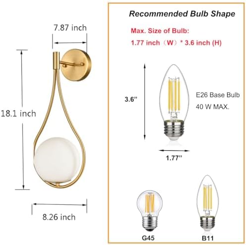 HOLKIRT Mid-Century Brass Globe Wall Sconce, Vanity Light Set of 2