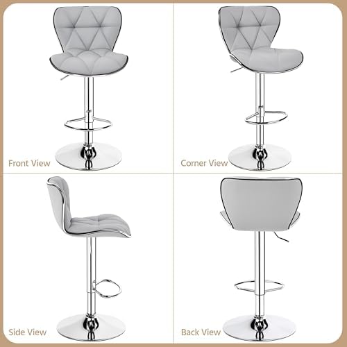 Yaheetech Bar Stools Set of 2 Modern Swivel Counter Barstools Light Gray