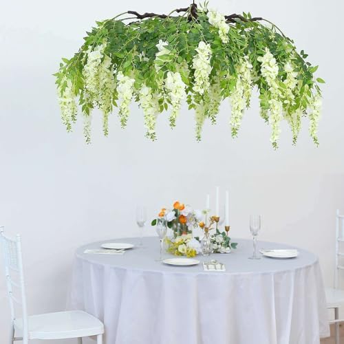 Efavormart 55" Cream Wisteria Hanging Canopy, 24-Branch Large Floral Cha...