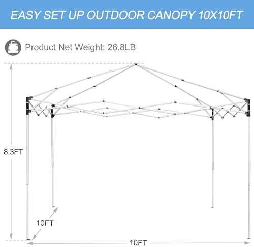 ZENY 10x10 Pop Up Canopy Tent Easy Set-up Outdoor Patio Canopy Adjustable Str...