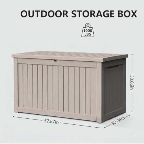 280 Gallon Outdoor Storage Box Waterproof Lockable Resin Deck Box Large, Pati...