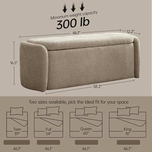 VKNOW Storage Bench, Upholstered Storage Ottoman Bench with Hinge, Khaki