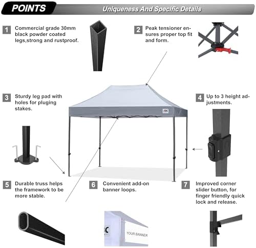 ABCCANOPY Patio Pop Up Canopy Tent 10x15 Commercial-Series (Gray)