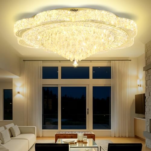 Modern Crystal Chandelier for Living Room 40in Gold Crystal Raindrop Ceiling ...