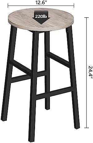 MAHANCRIS Bar Stools, Set of 2 Round Bar Chairs with Footrest, 24.4 Inch Kitc...