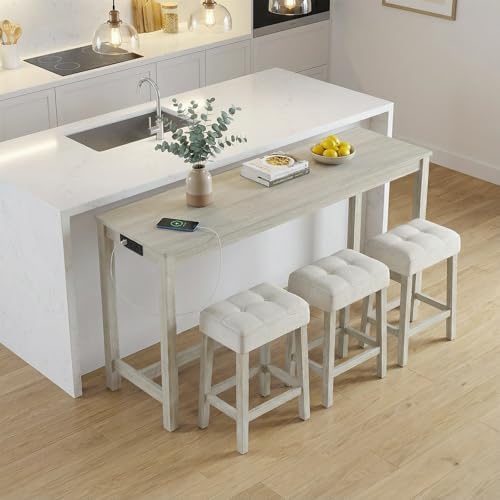 COSTWAY 4-Piece Breakfast Nook Bar Set with Built-in Charging Station