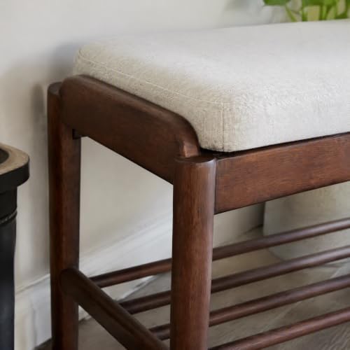 Black Walnut Shoe Bench Assembled, Solid Wood Shoe Rack Bench with Cushion fo...