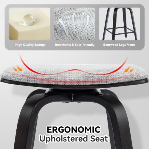 Swivel Bar Stools Set of 2 for Island Kitchen, Modern 26" Backless Count...