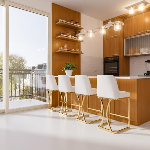 Ollega 24" White and Gold Counter Height Bar Stools Set of 2