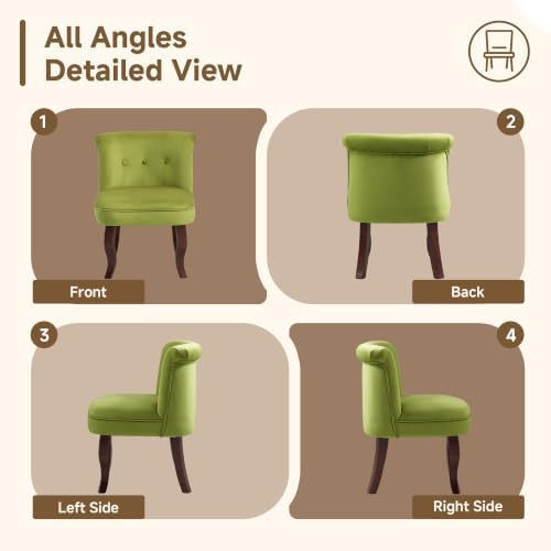 Velvet Vanity Chair with Back, Tufted Upholstered Vanity Stool with Solid Woo...