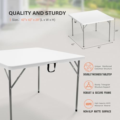 VINGLI 42" Fold in Half Square Table, Bi-Folding Commercial Portable Pla...