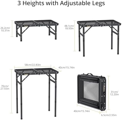 Anbte 2 ft Folding Grill Table, Aluminum Camping Table 3 Heights Max 27.5"