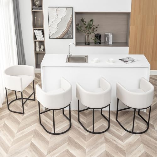 Bar Stools Set of 2, Modern Barstools with Back, Barrel Bar Chairs with Metal...