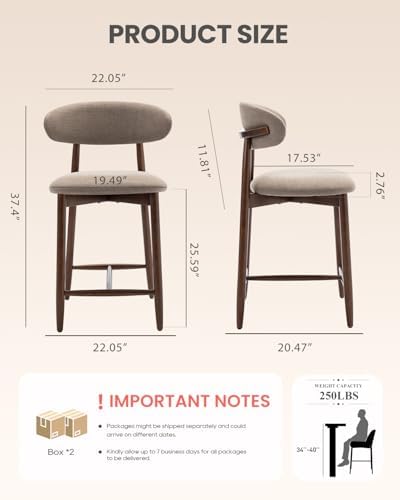 Bar Stools Set of 3, 25.6″ Counter Height Bar Stools with Wood Legs