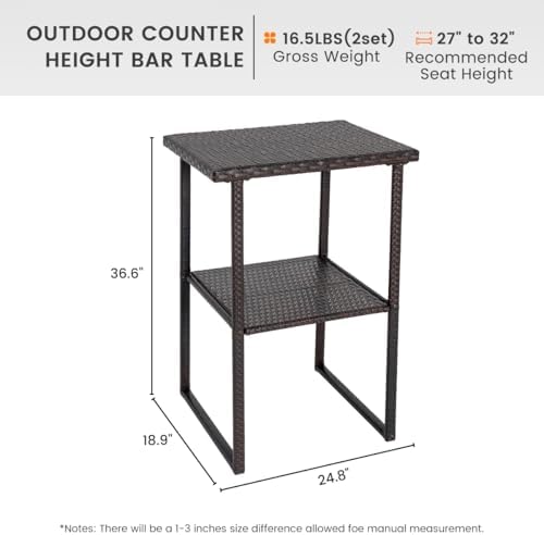 Sundale Outdoor Wicker Bar Table, 36” Height Patio High Top Dining Table