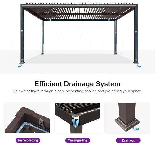 PURPLE LEAF Patio Louvered Pergola 11' x 15' Outdoor Hardtop Gazebo B...
