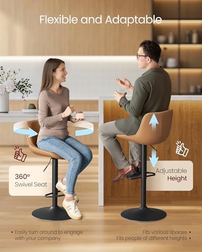 VASAGLE Bar Stools Set of 2, Swivel, Adjustable Height, Spliced Design