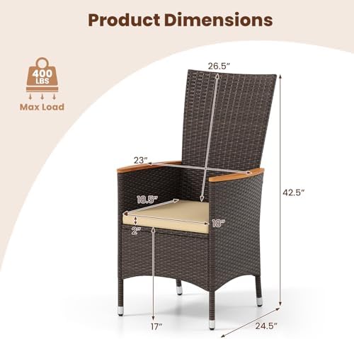 Tangkula High Back Rattan Patio Dining Chairs Set of 2, Outdoor Wicker Dinner...