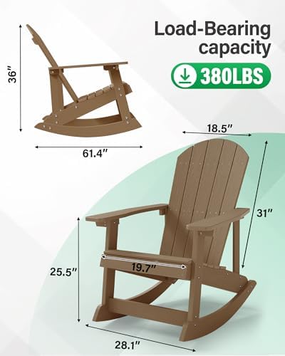 YEFU Adirondack Rocking Chair Set of 2, All-Weather Resistant, Teak