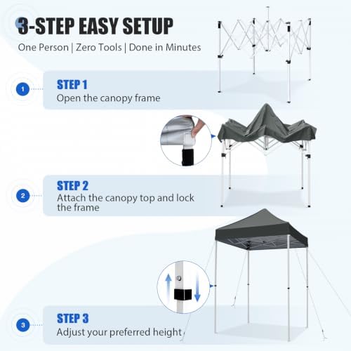 EAGLE PEAK 5x5 Pop Up Canopy Tent Instant Outdoor Canopy Easy Set-up Straight...