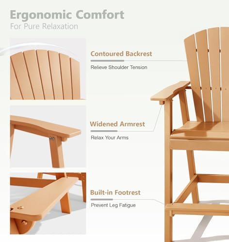 PASAMIC Tall Adirondack Chair Set of 2, All-Weather HDPE Outdoor Chairs with ...