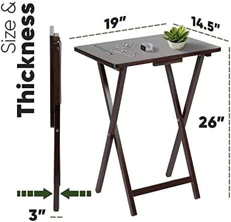 PJ Wood - Folding TV Tray Set of 2 - Espresso Wood Tables