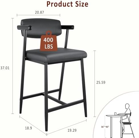 IDEALHOUSE Bar Stools Set of 4 with Armrests, Counter Height Bar Stools Set w...