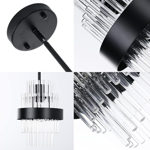 Pendant Light Fixtures, 7inch Modern Glass Pendant Lights, Matte Black Kitche...