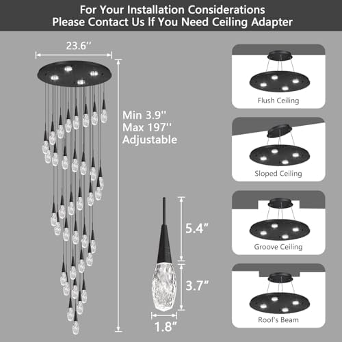 36-Lights 197 Inches Large Modern Chandelier LED Light Fixtures High Ceiling ...
