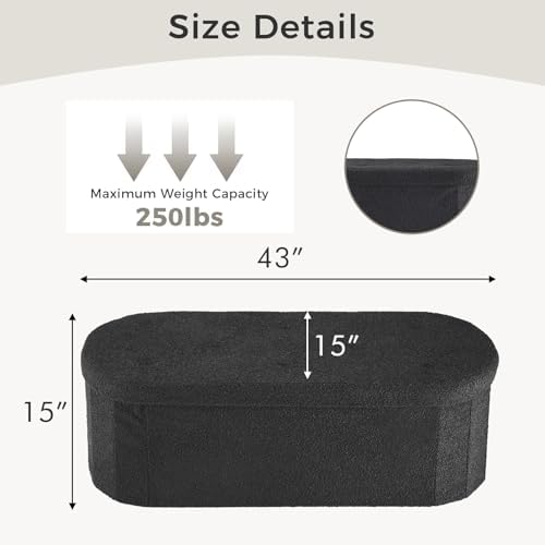 DUMOS 43 Inch Storage Ottoman Bench End of Bed, Black