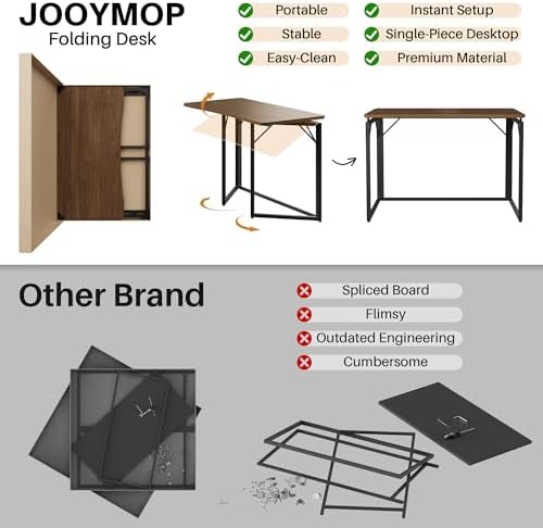 JOYMOOP 31.5" Brown Folding Desk, No Assembly, Wooden Top, Small Size