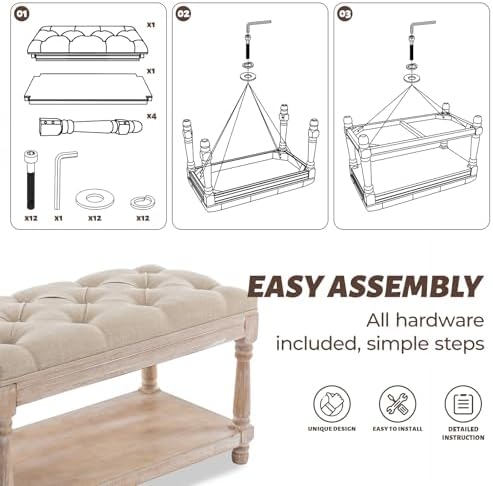 chairus Storage Bench 31.5" W Button Tufted Small Entryway Bench with Wo...