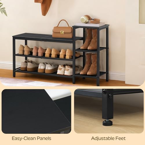 YATINEY 3-Tier Shoe Rack Bench, Wooden Shoe Storage Bench, Industrial Entrywa...