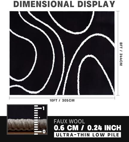YIHOUSE Black Modern Area Rugs 8x10,Large Black and White Rugs for Living Roo...