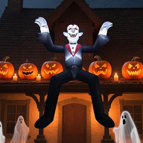 10ft Giant Sitting Vampire Halloween Inflatable with Built-in LED Lights - Ou...