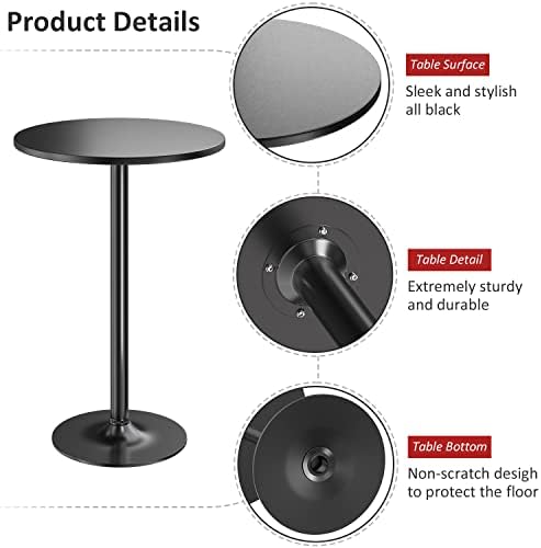 Furmax Bistro Pub Table 2 Pack Round Bar Height Cocktail Table Metal Base MDF...