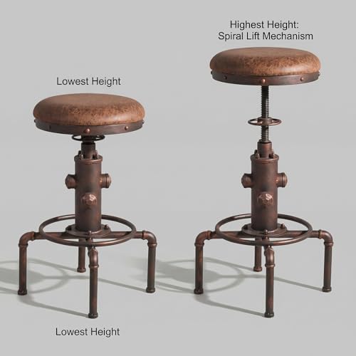 Topower Antique Vintage Industrial Barstool PU Leather Water Pipe Fire Hydran...