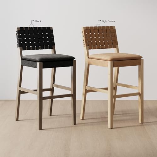 Nathan James Cohen Mid-Century Modern 29 in. Wood Bar Stool, Upholstered Faux...