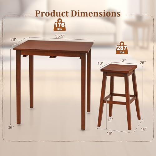 Giantex Bar Table and Chairs Set - 3-Piece Counter Height Dining Table Set wi...