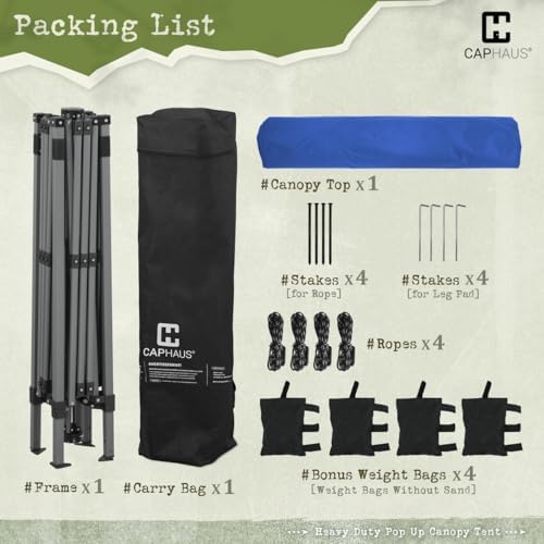 CAPHAUS One-Push Pop Up 8x8 Canopy Tent, Heavy-Duty Commercial Grade with Cen...