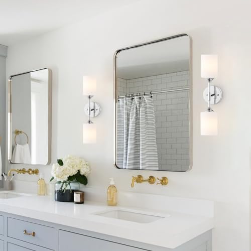BYOLIIMA 2-Lights Modern Wall Sconce White Cylinder Glass Shades Mid Century ...