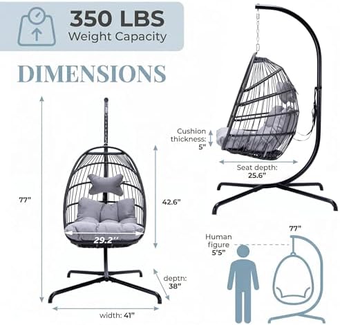 NICESOUL Swing Egg Chair Outdoor Indoor, Patio Wicker Hanging Egg Chairs with...