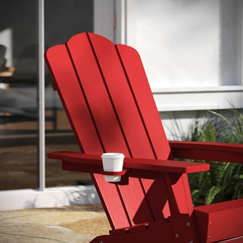 Taylor + Logan Nellis Adirondack Chair with Cup Holder, Weather Resistant HDP...