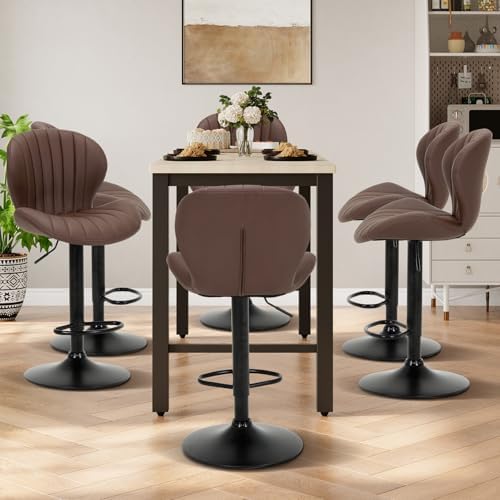 COLAMY Bar Stools Set of 4, Modern Swivel Bar Chairs, Adjustable Faux Leather...