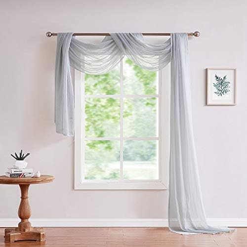 Warm Home Designs 55 x 288 Silver Sheer Window Scarf. AM Silver 288"